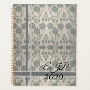 Trendy Art Nouveau Designn in Greys, Monogrammed Planner