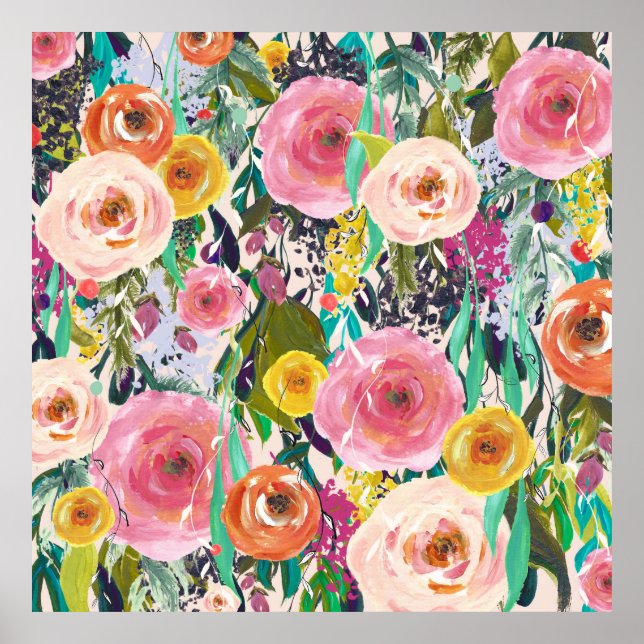 Trendy Art Painted Flowers Poster Art Print (Front)