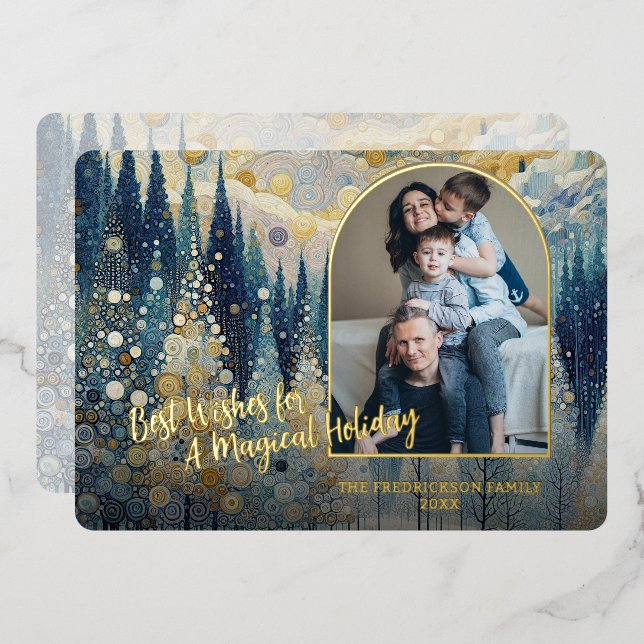 Trendy Artistic Classic Winter Wonderland Art Gold Foil Holiday Card (Front/Back)