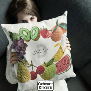 Trendy Artistic Rainbow Crochet Fruit Collage Cushion