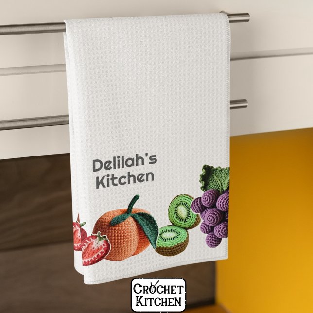 Trendy Artistic Rainbow Crochet Fruit Collage Tea Towel (Creator Uploaded)