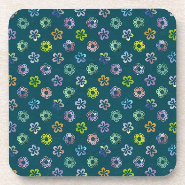 Trendy Artistic Watercolor Floral Pattern Coaster (Front)