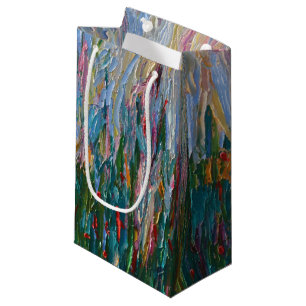 Trendy Artsy Green Blue Brush Modern Abstract Art Small Gift Bag