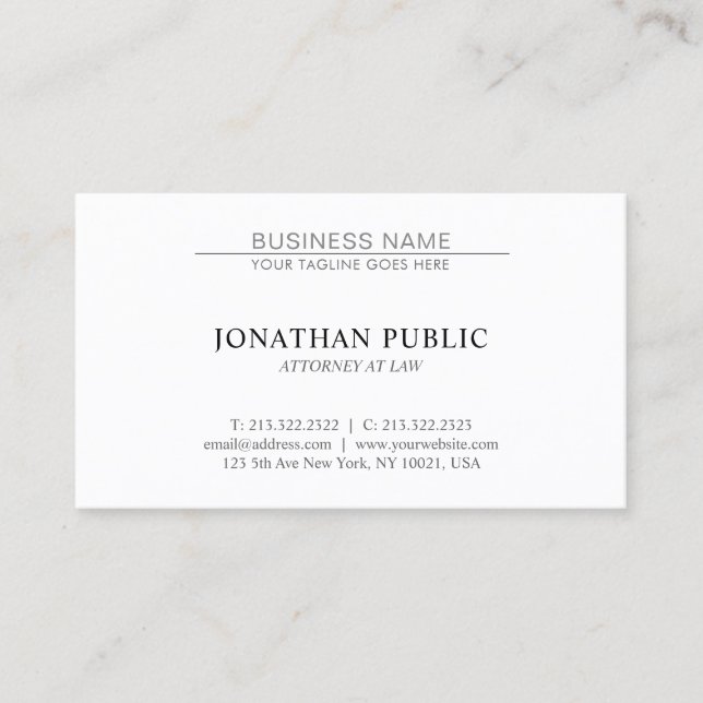 Trendy Attorney Law Office Lawyer Minimalist Plain Business Card (Front)