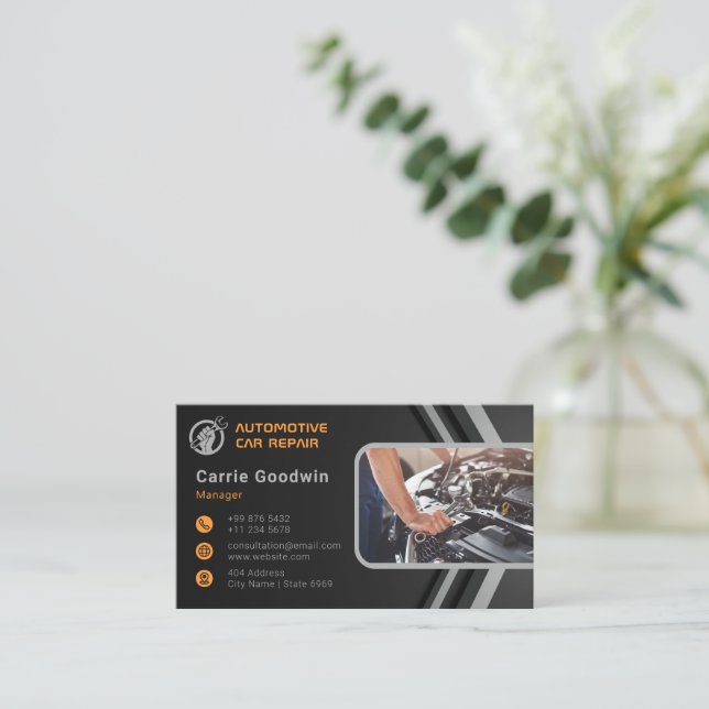 Trendy Automotive Car Repair |  Custom Business Card (Standing Front)