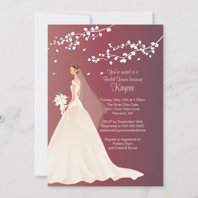 Trendy Autumn Crimson Bridal Shower Invite (Front)