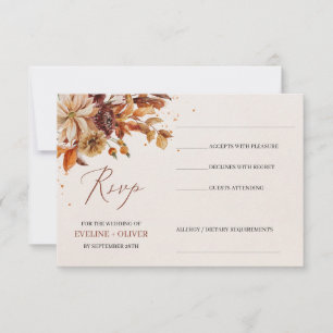 Trendy Autumn floral and lewaves foliage wedding RSVP Card