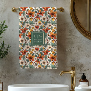 Trendy Autumn Garden Olive Rust Personalized Towel