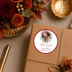 Trendy autumn marsala floral bridal shower sticker