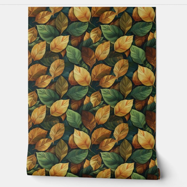 Trendy autumn terracotta orange yellow sage fall wallpaper (Unrolling)