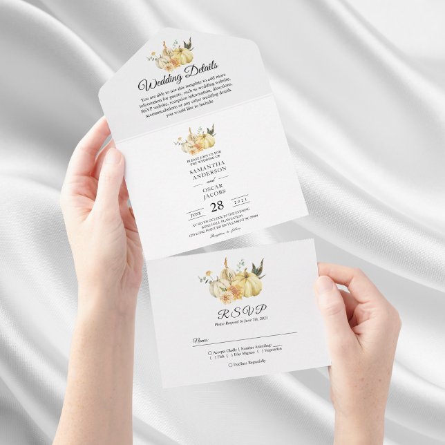 Trendy Autumn Watercolor Pumpkin & Flowers All In One Invitation (Creator Uploaded)