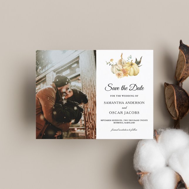 Trendy Autumn Watercolor Pumpkin & Flowers Announcement Postcard (Creator Uploaded)