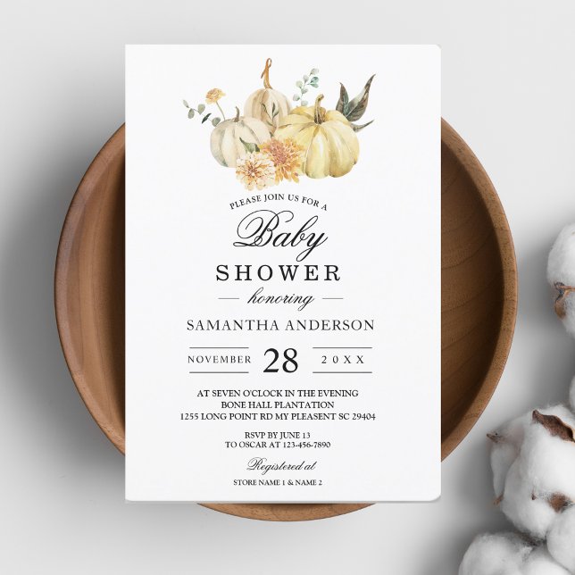 Trendy Autumn Watercolor Pumpkin & Flowers Invitation (Creator Uploaded)