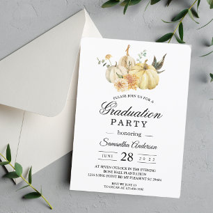 Trendy Autumn Watercolor Pumpkin & Flowers Invitation