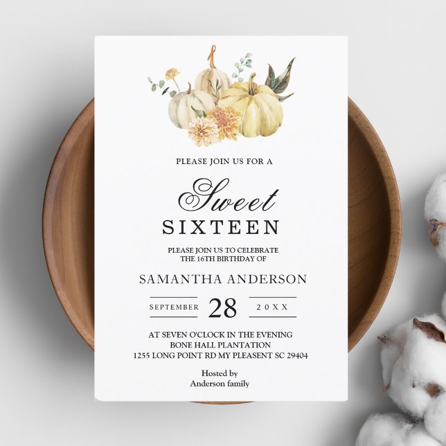 Trendy Autumn Watercolor Pumpkin & Flowers Invitation (Creator Uploaded)