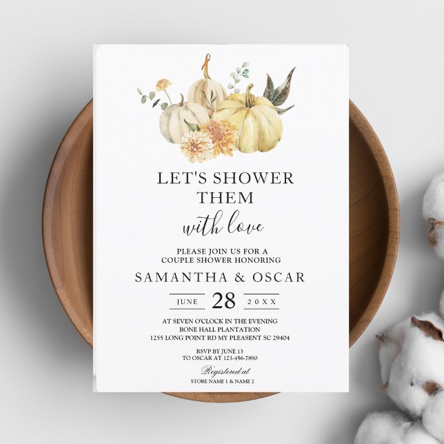 Trendy Autumn Watercolor Pumpkin & Flowers Invitation (Creator Uploaded)