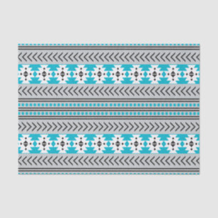 Trendy Aztec Tribal Print Geometric Pattern Blue Tissue Paper