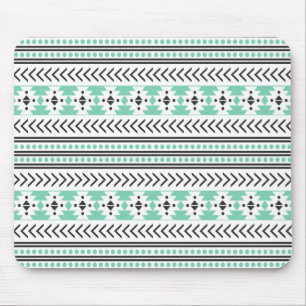 Trendy Aztec Tribal Print Geometric Pattern Green Mouse Mat