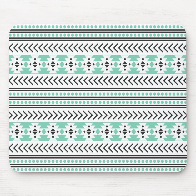 Trendy Aztec Tribal Print Geometric Pattern Green Mouse Mat (Front)