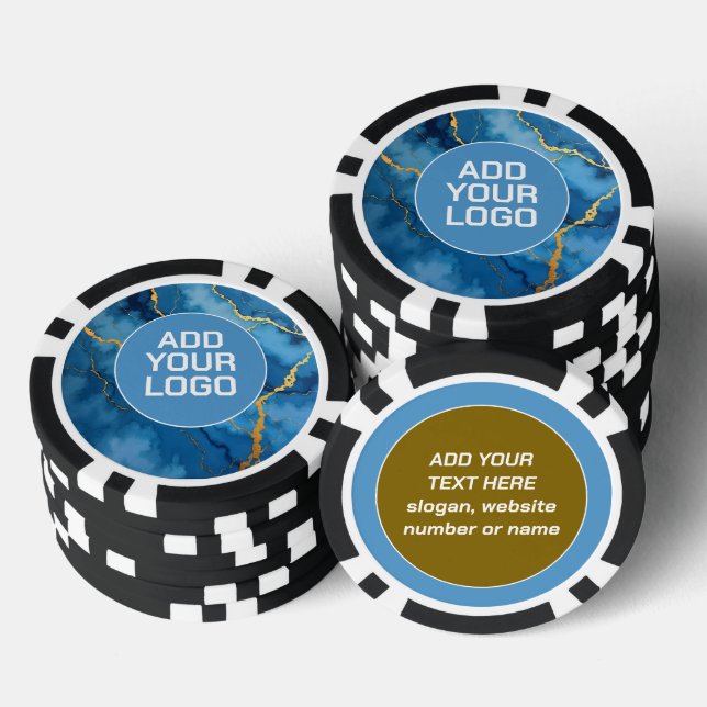Trendy Azure Blue Gold Marble Collection Poker Chips (Stack)