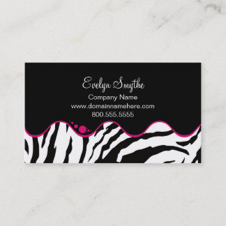 TRENDY B&W ZEBRA PRINT WITH HOT PINK CURVE ACCENT BUSINESS CARD