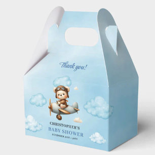 Trendy Baby Boy Shower Aviator Teddy Plane Box