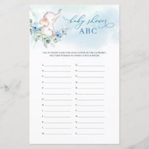 Trendy baby elephant blue floral Baby Shower ABC