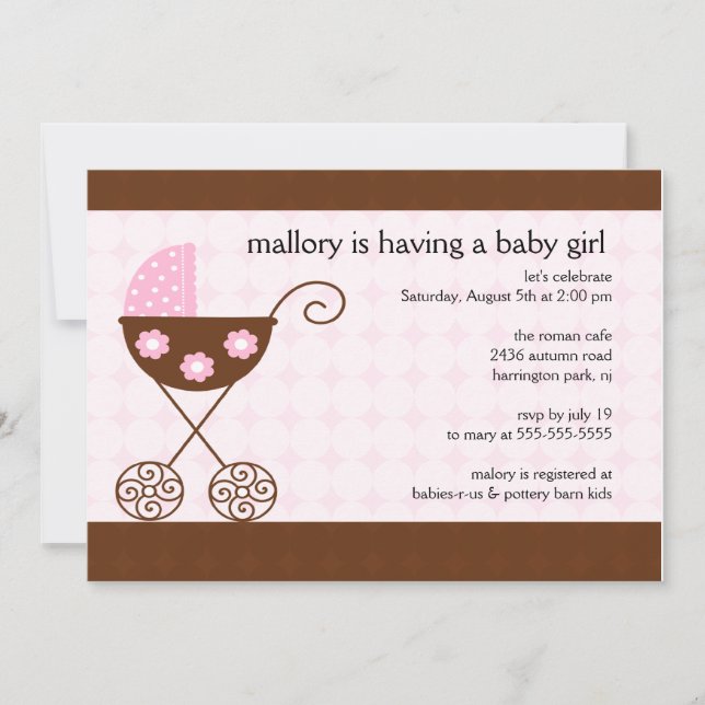 Trendy Baby Girl Carriage Baby Shower Invitation (Front)