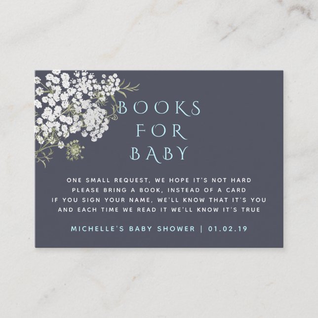 Trendy Baby's Breath Boy Baby Shower Book Request Enclosure Card (Front)