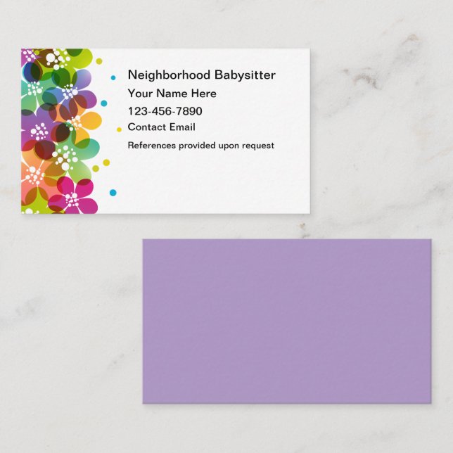 Trendy Babysitter Business Cards New (Front/Back)