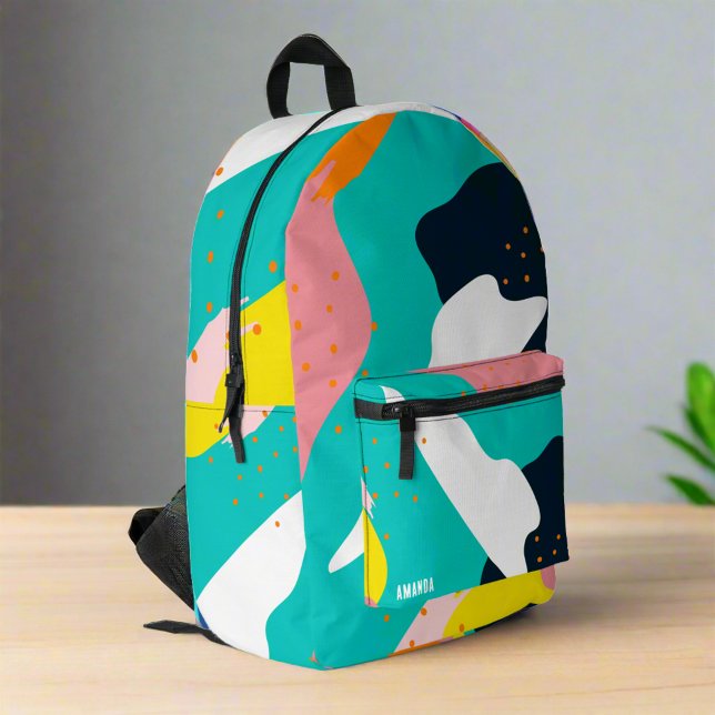 Trendy Back To School Colourful Abstract Name Printed Backpack (Creator Uploaded)