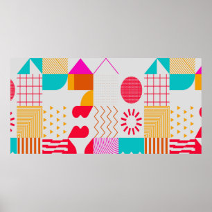 Trendy background with simple shapes. Colorful geo Poster