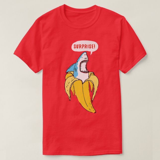 Trendy Banana Shark Surprise Humor T-Shirt (Design Front)