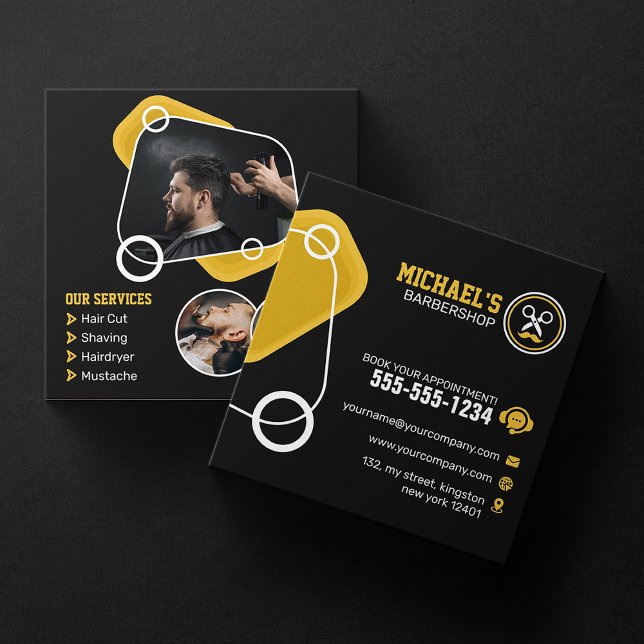Trendy Barbershop Hair Styling Barber Shop Haircut Square Business Card (Creator Uploaded)