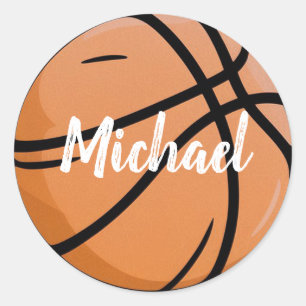 Trendy Basketball Add Your Name  Personalised     Classic Round Sticker
