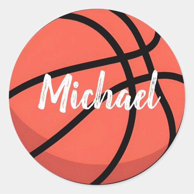 Trendy Basketball Add Your Name  Personalised     Classic Round Sticker (Front)