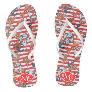 Trendy Beach Pattern   Monogram Flip Flops