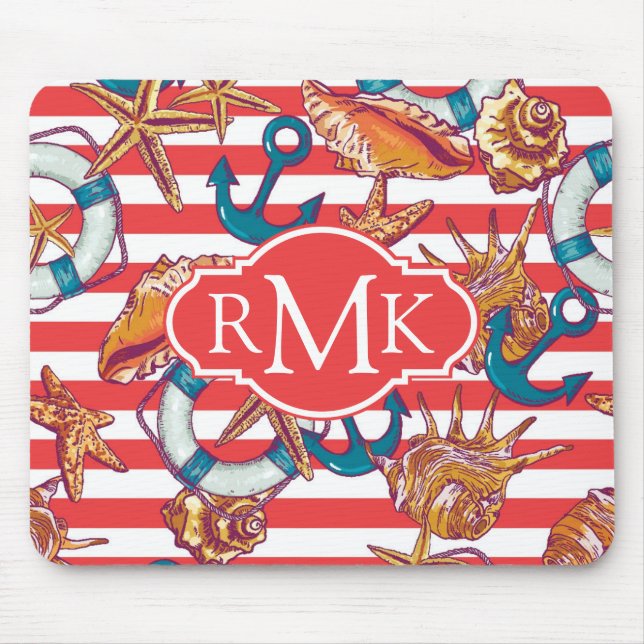 Trendy Beach Pattern | Monogram Mouse Mat (Front)