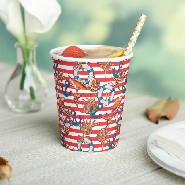 Trendy Beach Pattern Paper Cups (Insitu)