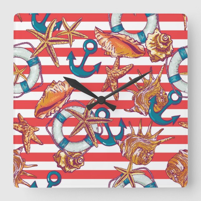 Trendy Beach Pattern Square Wall Clock (Front)