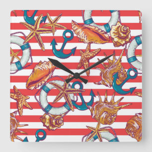 Trendy Beach Pattern Square Wall Clock