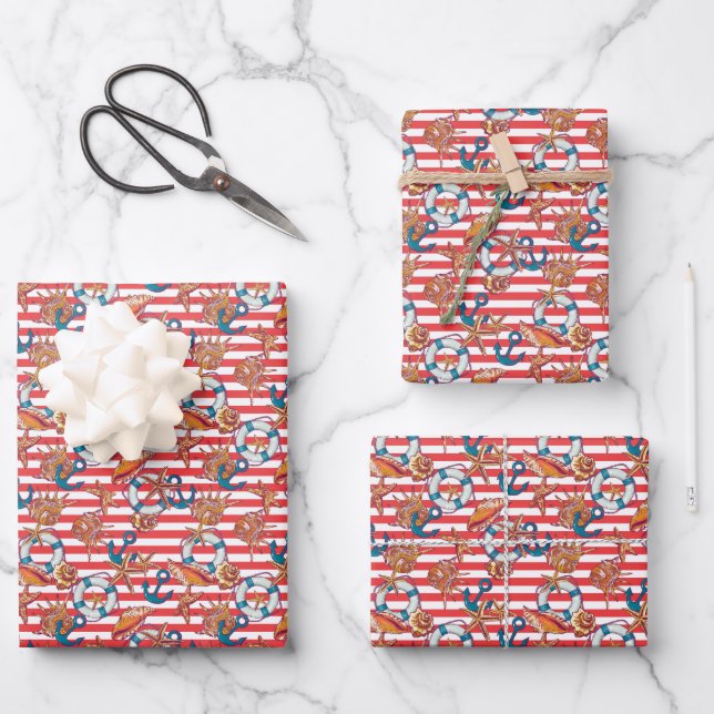 Trendy Beach Pattern Wrapping Paper Sheet (Front)