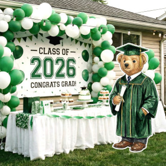 Trendy Bear Green Printable Graduation Party Decor
