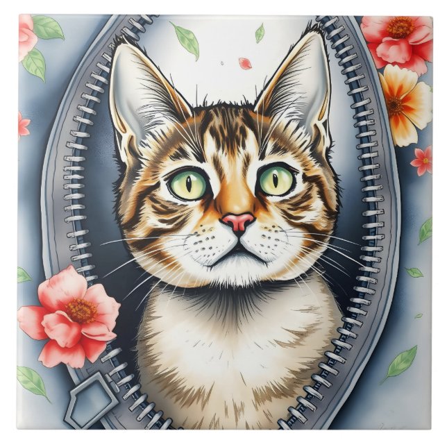 Trendy Beautiful Cute Watercolor Cat Collection Tile (Front)