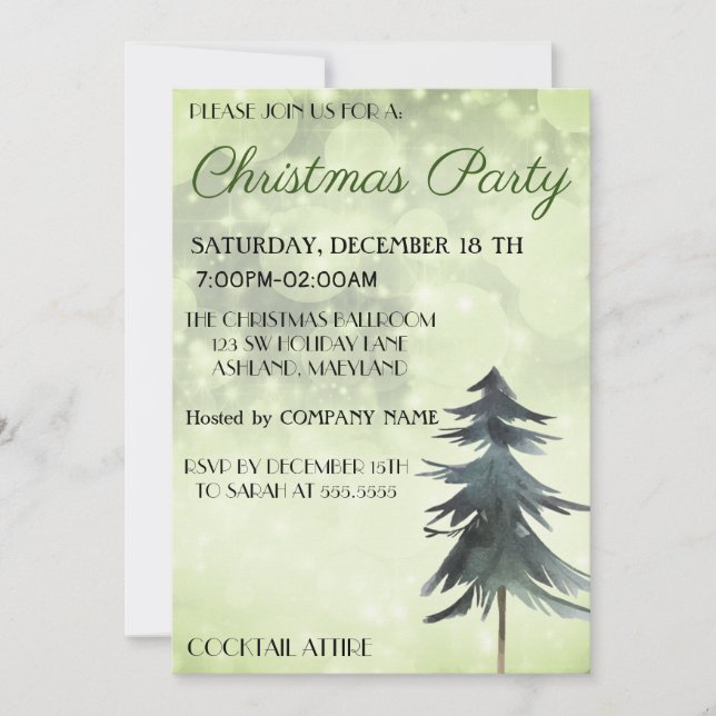 Trendy, Beautiful, Green Christmas Tree  Invitation (Front)
