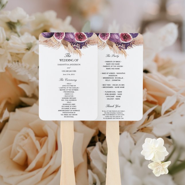 Trendy Beauty Purple Figs & Pampas Hand Fan (Creator Uploaded)