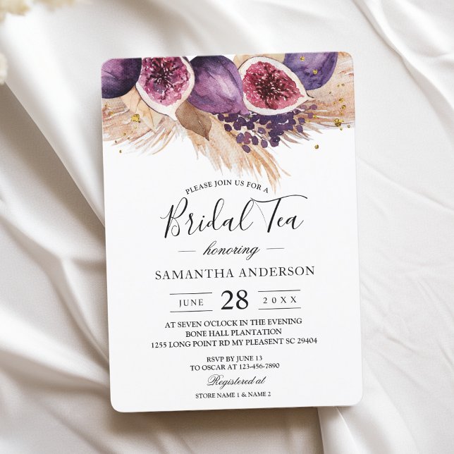 Trendy Beauty Purple Figs & Pampas Invitation (Creator Uploaded)