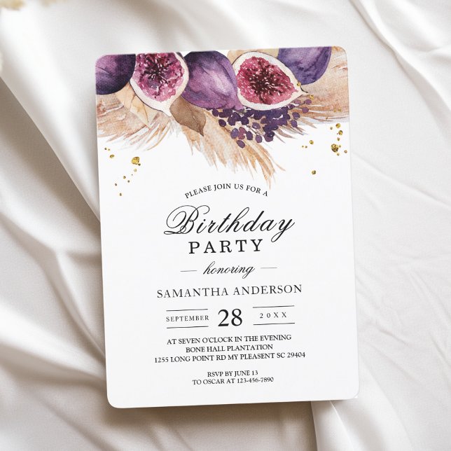 Trendy Beauty Purple Figs & Pampas Invitation (Creator Uploaded)