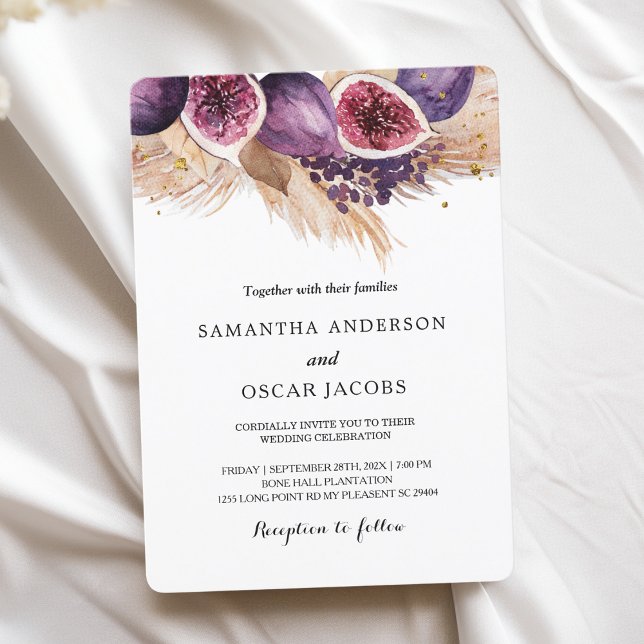 Trendy Beauty Purple Figs & Pampas Invitation (Creator Uploaded)