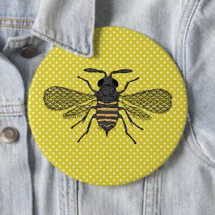 Trendy BEE Yellow Polkadot Pattern Gift Decor NEW 6 Cm Round Badge